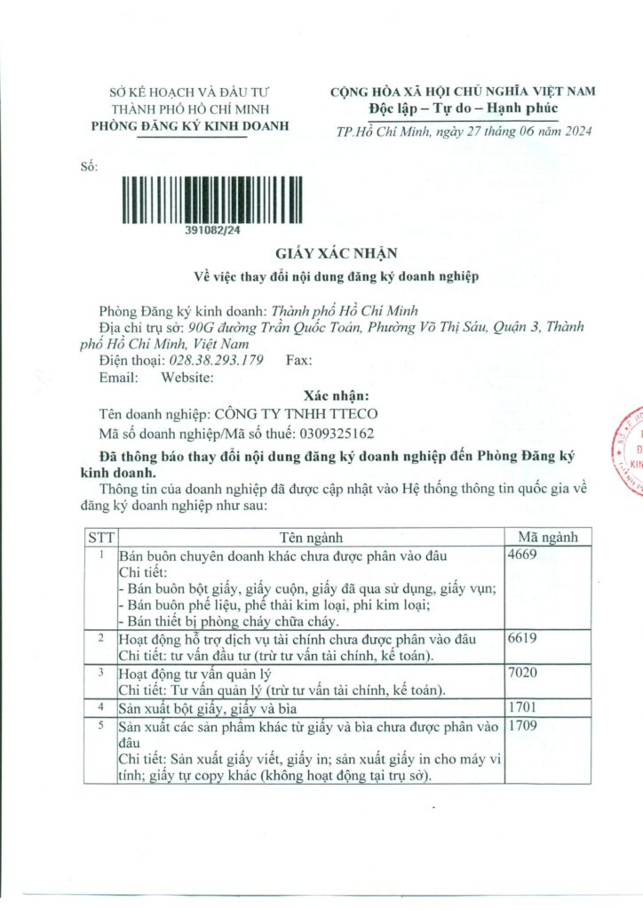 Hồ Sơ Năng Lực 3 Giấy Phép Kinh Doanh TTECO